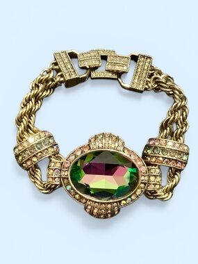 Heidi Daus Gold-Tone Bracelet with Aurora Borealis Crystals. NWOT